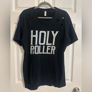 Ruby’s Rubbish Black 'Holy Roller' Graphic Distressed T-Shirt